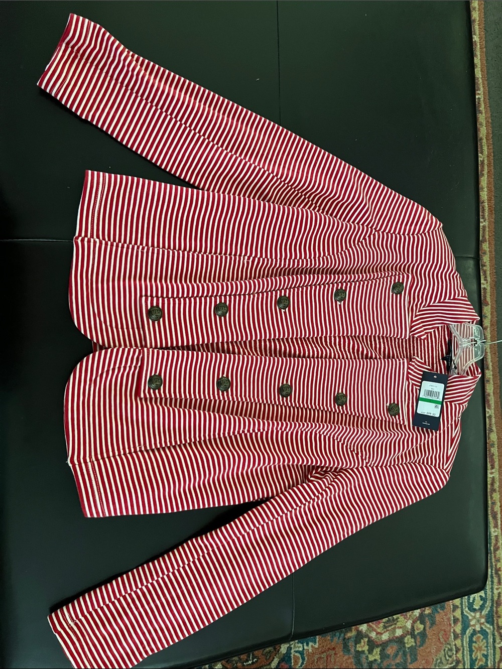 Women’s Red & White Striped Double-Breasted knit Jacket